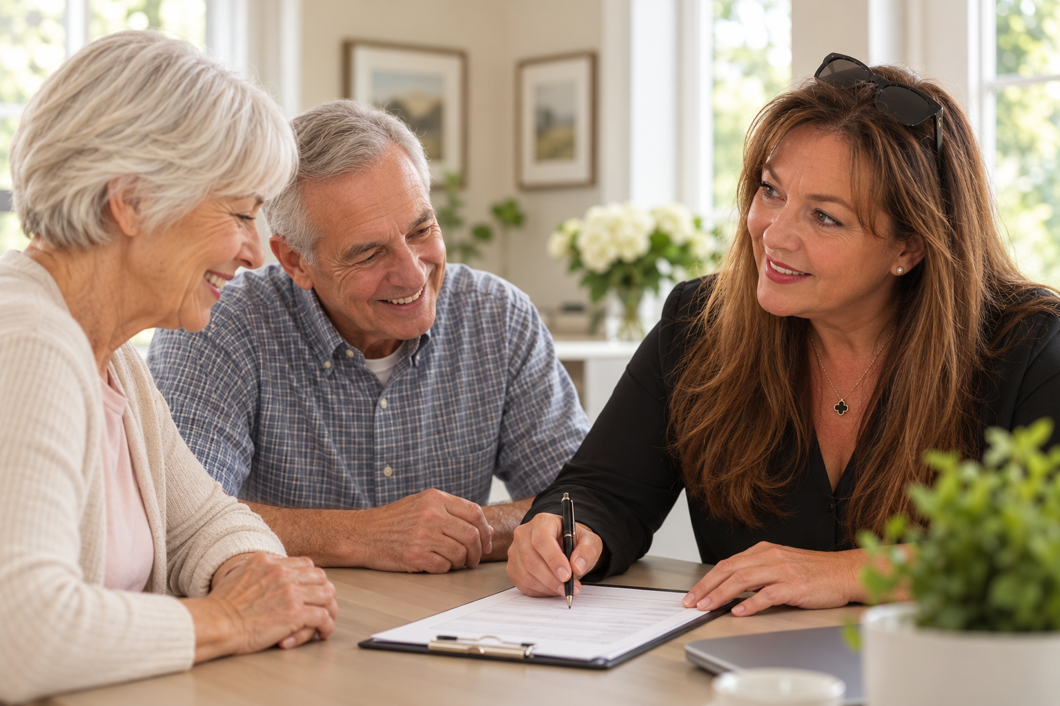 Cindy meeting with homeowners before their trip